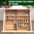 Bamboo Drawer Organizer 7 Pcs for Kitchen Multi-purpose Storage Dividers for Kitchen, Office, Jewelry, Cosmetics, Wooden Drawer Dividers for Drawer Organizer Desk Organizer Gift for Women Gifts Idea