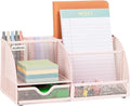 Mind Reader 7-Compartment Desktop Organizer, File & Accessory Storage, Metal Mesh Office Organizer for Desk, Workspace, Mail, Pink