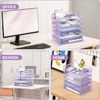 Daltack 6 Tier Paper Organizer for Desk, Paper Letter Tray Organizer for Desks, Mesh Desk File Organizers with Handle for Office, Home, School, Purple