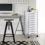 GOFLAME 10-Drawer Rolling Storage Drawer Cart, Utility Cart with Removable Drawers & Metal Frame, Mobile Art Craft Drawer Cart with Lockable Wheels for Home, Office, Studio, School, Clear