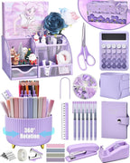 21Pcs Purple Desk Organizers and Accessories With Mesh Desk Organizer and 360°Rotating Pen Holder and a Lot of Office Purple Office Supplies Beautifully Presented in a Gift Box