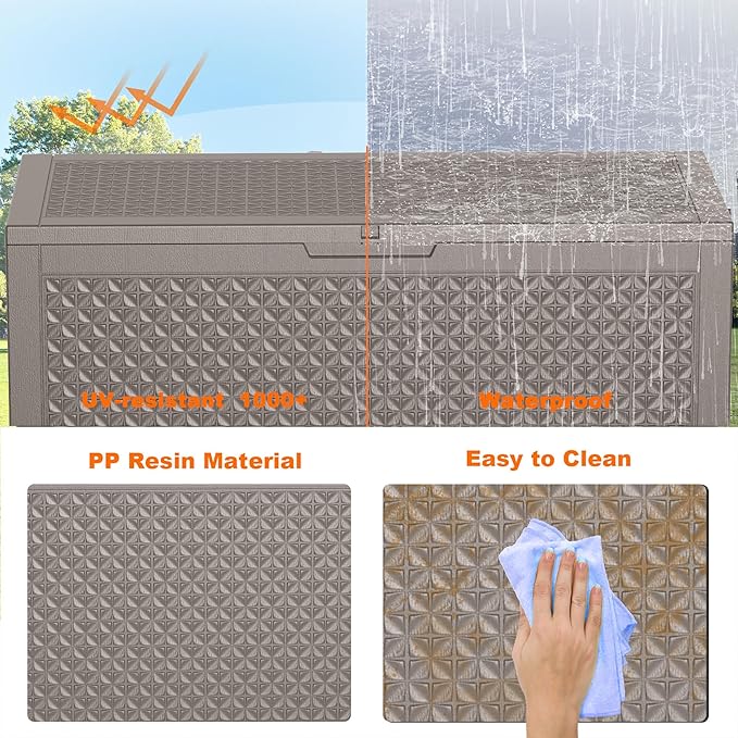 110 Gallon Outdoor Storage Box,Large Waterproof Resin Deck Box,Lockable Storage Container with Reinforced Support for Patio Cushions,Garden Tools,UV-Resistant(Grey,110Gallon)