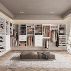 ROOMTEC Modular Closet System, 72" Closet Organizer with Hanging Rods, Wall-Mounted Wooden Tower for Walk-In Closets, Wardrobe Storage Kit, White