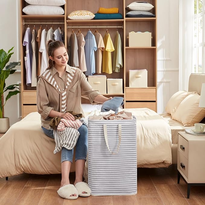 Lifewit 1 Pack Laundry Basket 80L Each, Collapsible Clothes Hamper with Reinforced Handles, Freestanding Waterproof Design for Bedroom and Laundry Room, Grey 80L Total