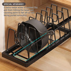 Pots and Pans Organizer Under Cabinet, 22" Deep Expandable Pull Out Pot Lid Organizer and Storage with 10 Adjustable Dividers No Drill Pot and Pan Holder Rack with Handle Bracket(1 Pack,Black)