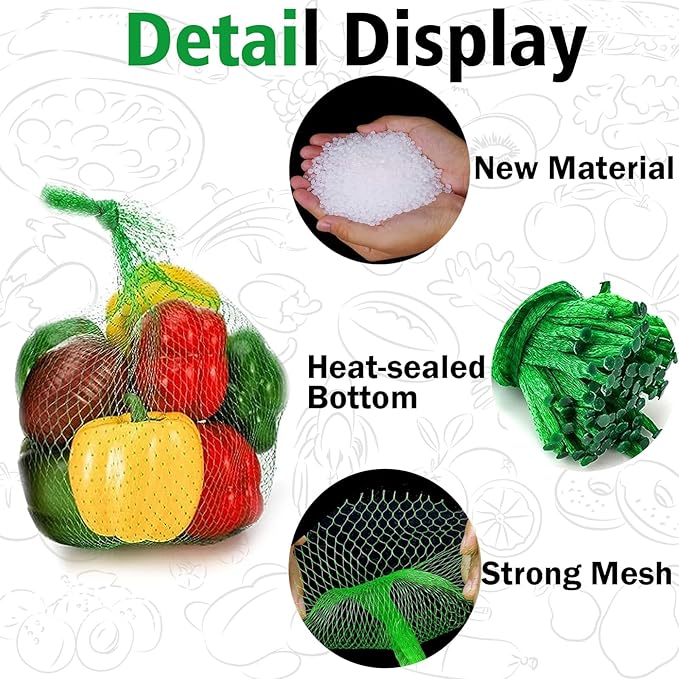 100Pcs Reusable Produce Mesh Bags, Onion Fruits Mesh Produce Bag and Seafood Boil Bag 24’’ Storage Bags for Grocery Shopping Storage of Vegetable Seafood Toy & Garden Produce(Green)