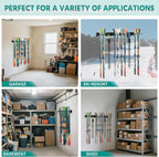 EVERHANGER Wall Mount Ski Rack for Garage, Ski Storage Hangers for Indoor/Outdoor, Wall Ski Holder Holds Up to 8 Pairs of Skis