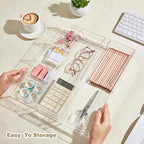 1 Pcs Acrylic Desk Drawer Organizer 12'' up to 16'' x 14.5'' x 2.2'' Expandable Drawer Organizer Trays with 7 Adjustable Compartments Clear Desk Accessories for Makeup Office Bathroom