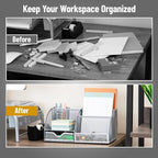 Mind Reader 7-Compartment Desktop Organizer, File & Accessory Storage, Metal Mesh Office Organizer for Desk, Workspace, Mail, Silver