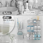 5 Pack Shower Caddy Organizer Rack Shelf for Inside Shower, Self Adhesive Bathroom Wall Storage Basket Rustproof Stainless Steel Large Capacity Shampoo Holder, Silver