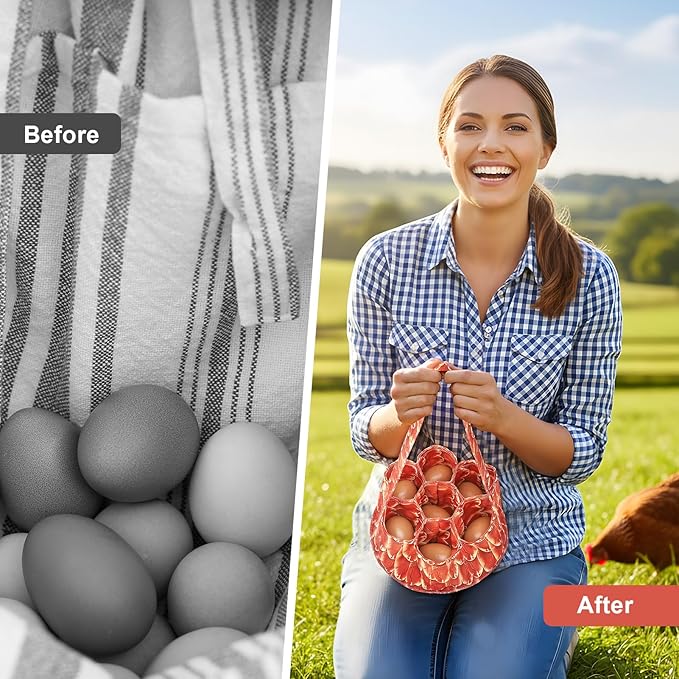 Egg Collecting Basket, Canvas Egg Basket for Gathering with 7 Pouches for Chicken, Duck, Goose, Bird, Various Poultry Collection (Feathers)