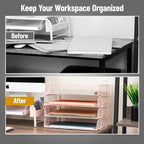 Mind Reader Stackable Paper Tray, Desktop Organizer, File Storage, Office, Metal Mesh, 4 Pcs., Pink