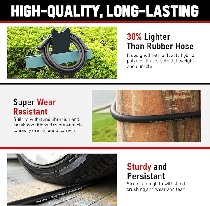 Short Garden Hose 6ft x 5/8", NON-EXPANDABLE Heavy Duty Premium Flexible Water Hose, No Kink, Leakproof, Lightweight Hybrid Hose with Male to Female Fittings for Household、Backyard