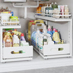 Under Sink Organizer Upgrade To Professional Rails,2-Tier Dual Pull Out Cabinet Storage,Height Adjustable Slide Out Drawers For Bathroom Kitchen,2 Pack-21"Dx12.8"-16.9"H,White