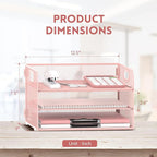 SUPEASY 3 Tier Paper Organizer with Handle, Mesh Desk Organizer Letter Tray, A4 File Folder Paper Tray, Pink