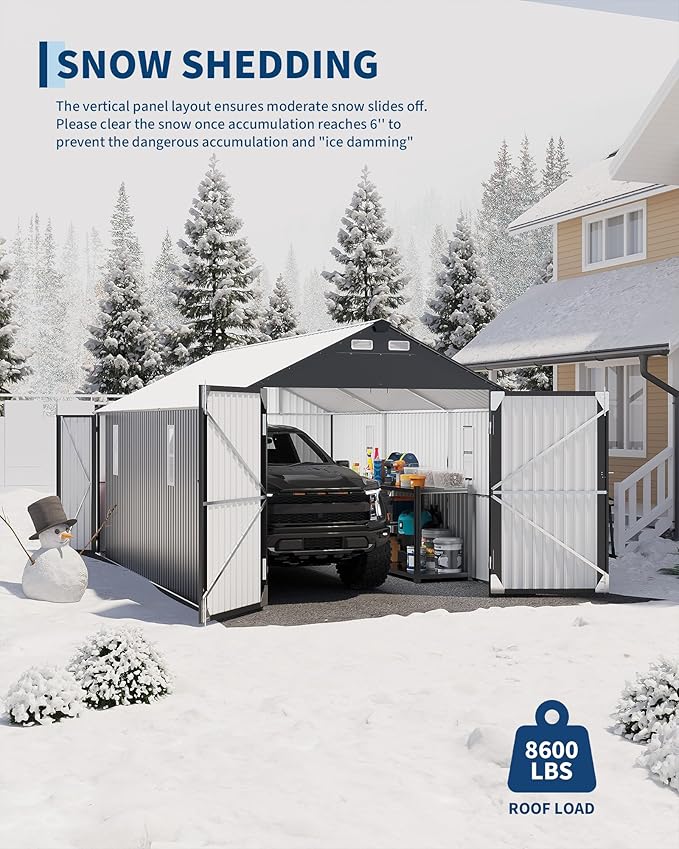 Garvee 12x20 ft Enclosed Metal Car Port, Carport with Vertical Steel Roof for All-Weather Use, Metal Garage Shed with Man Door for Full-Sized Pickup Trucks & SUV, Gray