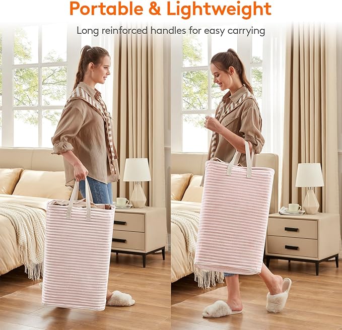 Lifewit 3 Pack Laundry Basket 80L Each, Collapsible Clothes Hamper with Reinforced Handles, Freestanding Waterproof Design for Bedroom and Laundry Room, Pink 240L Total