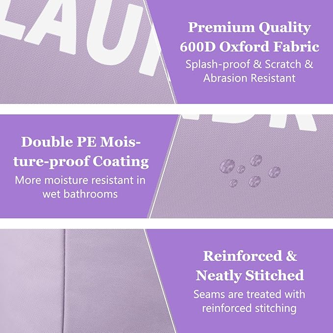 2Pack 95L Purple Collapsible Laundry Basket for Students, Large Laundry Hamper with Handles, Portable Dirty Clothes Hamper, 600D Oxford Fabric Storgae Basket for Bathroom, Dorm