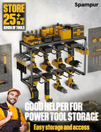 Power Tool Organizer, 8 Drill Holders Wall Mount, 3 Layer Heavy Duty Metal Storage for Garage Organization, Tools Storage with Hooks, Screwdriver Hammer Holder, Father's Day Mens Birthday Gift