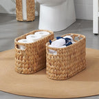 Wicker Toilet Paper Holder Stand, 6 Rolls Wicker Toilet Paper Storage Basket for Bathroom, Natural Water Hyacinth Storage Baskets with Handles