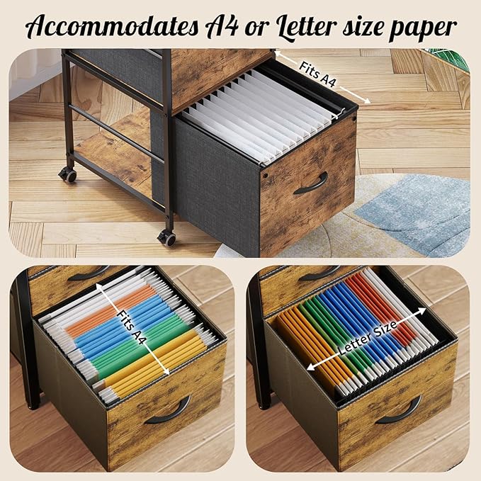 2-Drawer File Cabinets for Home Office, Filing Cabinet with Charging Station, Vertical Office Cabinet with Open Storage Shelf, Printer Stand with Drawer Fits A4 or Letter Size for Home Office