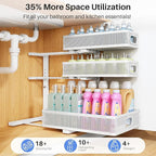 Under Sink Organizer, 1-Pack 3-Tier Thickened Metal Pull out Cabinet Organizer Shelf, Height Adjustable Slide out Storage Drawer Rack for Kitchen Bathroom Pantry Laundry Home Organization, White