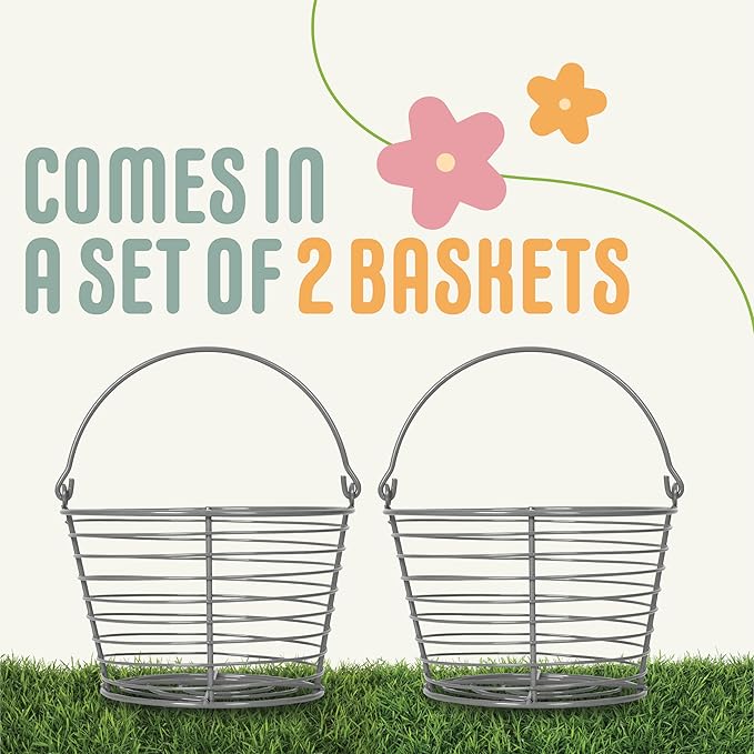 CONCORD 8" Egg Basket For Storage Collecting and Transporting Chicken and Duck Eggs. Farm Grade Wire Baskets. 2 Pack (Grey)