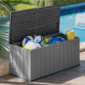 AOXUN Horizontal Storage Sheds 21 Cu.ft, HDPE Outdoor Storage Box 160 Gallon, Waterproof Lockable Resin Deck Box with Spring-Assisted Lid, Patio Storage for Garden, Pool, Cushions, Tools, Grey