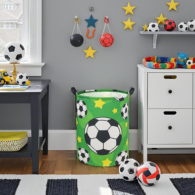 Soccer Kids Laundry Basket Baby Hamper Soccer Toy Storage Bin for Boys Room Decor Baby Nursery Hamper Gift Baskets for Bedroom Bathroom(Green Soccer)