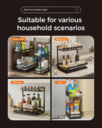 3 Pack Under Sink Organizer, Height Adjustable 2 Tier Pull-Out Metal Under Kitchen Sink Organizer, Multi-Purpose Storage Shelves for Kitchen Bathroom Cabinet (Black)
