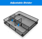Desk Drawer Organizer Tray, Metal Mesh Drawer Organizers Office, 4 Grid with Adjustable Compartment, Desk Organizer Tray for Home Office 12x10.6x1.9 inch Black, 2 Pack