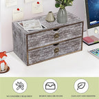 Wood Desk Organizer, Washed Brown Wooden Desktop Organizer with Drawer, Tabletop Storage Organization Box for Countertop, Home Office Supplies, Bills, 13.3 x 6.5 x 7 Inches(2 Drawer)