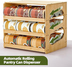 Soup Can Organizer for Pantry, 4 Tier Pantry Can Organizers and Storage, Rolling Bamboo Canned Food Storage for Countertop Kitchen Cabinet