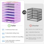 Lavatino 8-Tier Office Desk File Organizer, Letter Tray Paper Organizer with Handle, Including 5 Adjustable Slide Trays for Organizing Desktop Workspace Accessories and Supplies (Purple Metal Mesh)