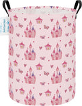 LANGYASHAN Laundry Basket Canvas Fabric Collapsible Organizer Basket for Storage Bin Toy Bins Gift Baskets Bedroom Clothes Children Nursery Hamper (Pink Castle)