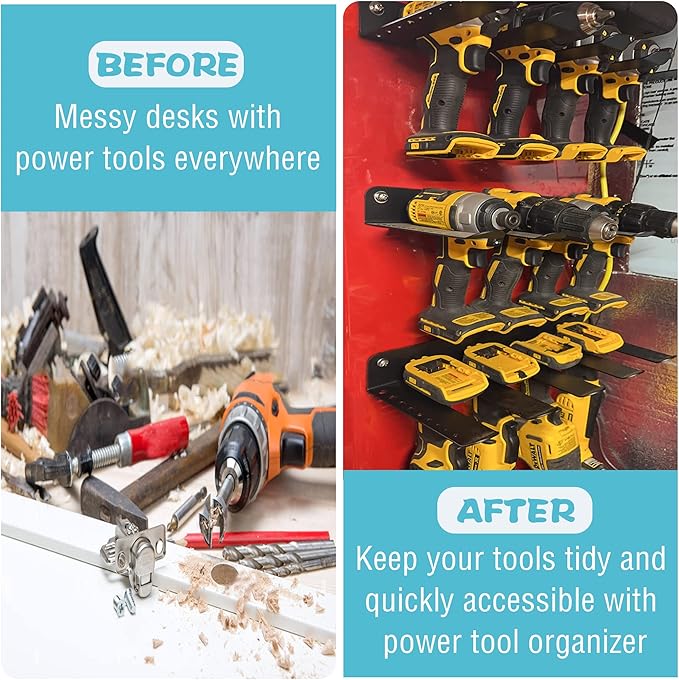 ULIBERMAGNET Power Tool Organizer, Utility Storage Rack Shelf with Screwdriver Holder,Heavy Duty Cordless Drill Holder,Removable Tool Rack Suitable for Garage, Workshop and Warehouse