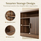 Fluted File Cabinet with Door, 32'' Lateral File Cabinet with Open Adjustable Shelves, Wood Filing Cabinet with Sliding Door for Home Office, Black Walnut