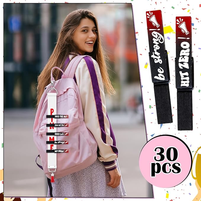 Kigeli 30 Pcs Spirit Clips Cheer Pins Cheerleader Gifts Clothes Pins for Backpacks Competition Glittered for Team Cheer Gifts Stuff Supplies Party Favors Accessories Bulk(Black, Red,Gradient)