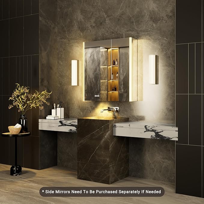 30x32 Lighted Medicine Cabinet Mirror with Magnifying & Night Lamp, 155° Soft-Close Hinge, Surface or Recessed Medicine Cabinet with Lights & Outlet, GFCI,Time Display& Inner Light,Hardwired