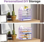 Daltack 6 Tier Paper Organizer for Desk, Paper Letter Tray Organizer for Desks, Mesh Desk File Organizers with Handle for Office, Home, School, Purple, 2 Pack