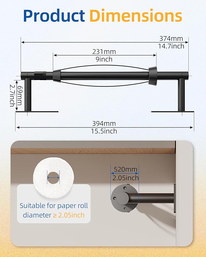 RUACQ Paper Towel Holder Under Cabinet, One Hand Tearing Paper Towel Holder with Damping Effect, Wall Mount & Adhesive Stainless Steel Paper Roll Holder for Kitchen Bathroom (Matte Black)