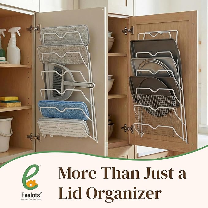 Evelots 6 Pot Lid Organizer for Cabinet or Pantry Wall - Cupboard Door Pots and Pans Organizer - Glass or Metal Pan Covers Cabinet Organizer - Rack Hanger Dividers - Set of 2