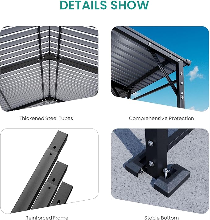 SUNBURY 10 x 20 ft Metal Carport Kits with Galvanized Steel Roof, Heavy Duty Metal Carports Canopy, Outdoor Garage Car Shelter Shade for Pickup, Boat, Car and Tractors, Gray