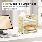 Daltack 6 Tier Paper Organizer for Desk, Paper Letter Tray Organizer for Desks, Mesh Desk File Organizers with Handle for Office, Home, School, Gold