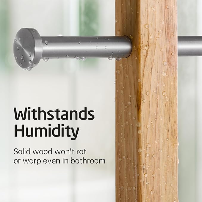 KES Width Adjustable Free Standing Towel Rack with 3X Thicker Weighted Natural Marble Base, 2-Tier Wooden Towel Rack Stand for Bathroom Floor, 18/8 Stainless Steel, Brushed Finish, BTH800-2