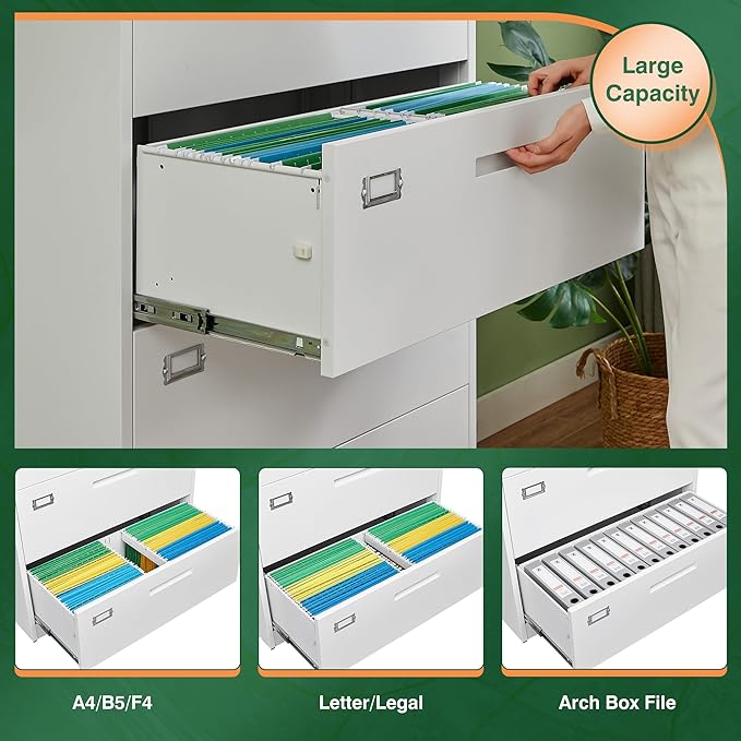 Letaya 3 Drawer File Cabinets with Lock,Metal Lateral Filing Cabinets for Home Office Organization Hanging Storage Letter/Legal/F4/A4(Assembly Required)