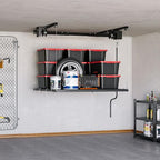 Overhead Garage Storage Rack, Heavy Duty Adjustable 4x4 ft Ceiling Mounted Storage Racks, 350 Lb Capacity Overhead Garage Storage Rack with Manual Safety Lock for Garage Ceiling Storage