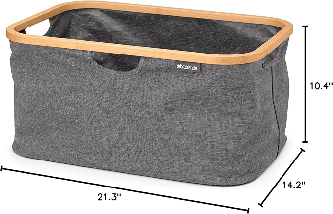 Brabantia - Foldable Laundry Basket 10.6 Gal - Water Resistant Hamper for Wet & Dry Laundry - Storage Basket for Clothes & Linen - Bamboo Rim for Easy Grip - Garment Washing - Pepper Black