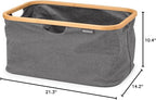 Brabantia - Foldable Laundry Basket 10.6 Gal - Water Resistant Hamper for Wet & Dry Laundry - Storage Basket for Clothes & Linen - Bamboo Rim for Easy Grip - Garment Washing - Pepper Black
