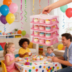 Cupcake Carrier Stackable Storage Container Collapsible Cake Carrier with Lid and Handle, with 50 PCS Cupcake liners,Reusable Plastic Dessert Travel Container,Transport Box (48 Cupcakes Pink)